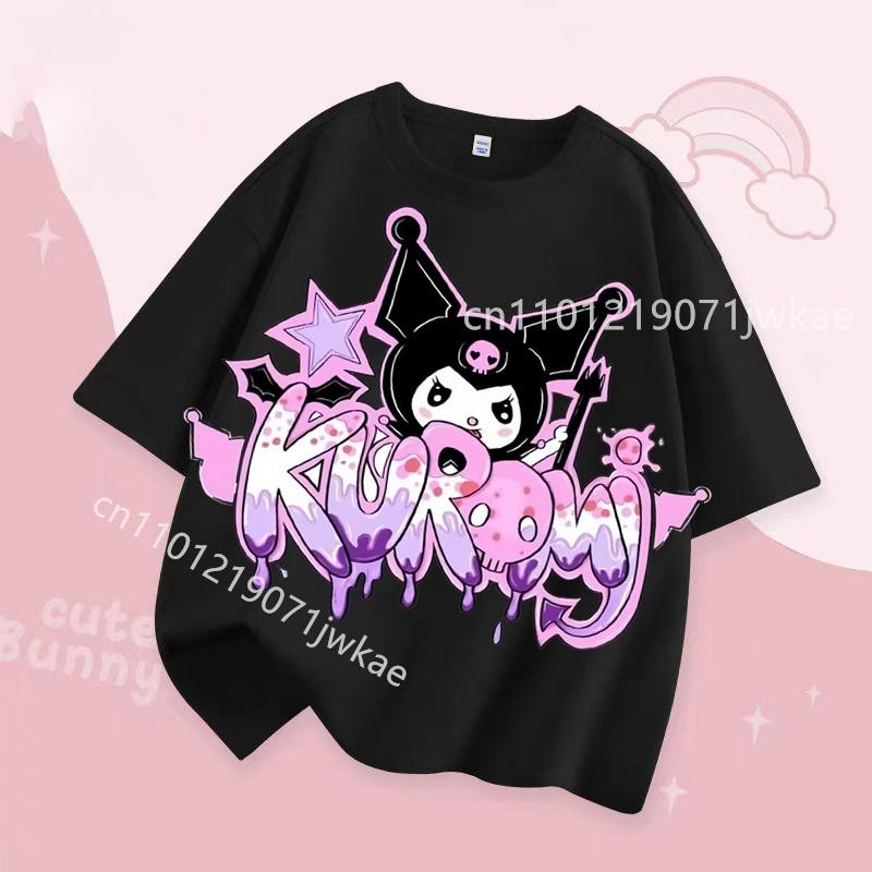 Kuromi Girl T Shirt Purple Cartoon Print Kids Tops Short Sleeve Tees Summer Breathable Cute Baby Casual Clothes Birthday Gifts