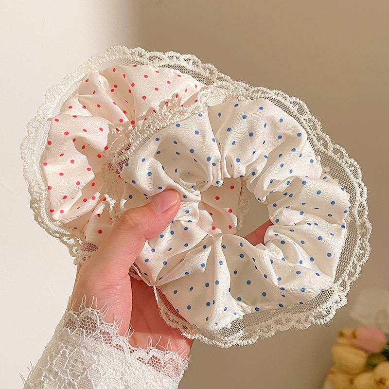 Sweet Lace Lace Hair Loop and Large Intestine Loop Korean Style Polka Dot Hair Accessories Sweet Headwear Meatballs Hair Rope