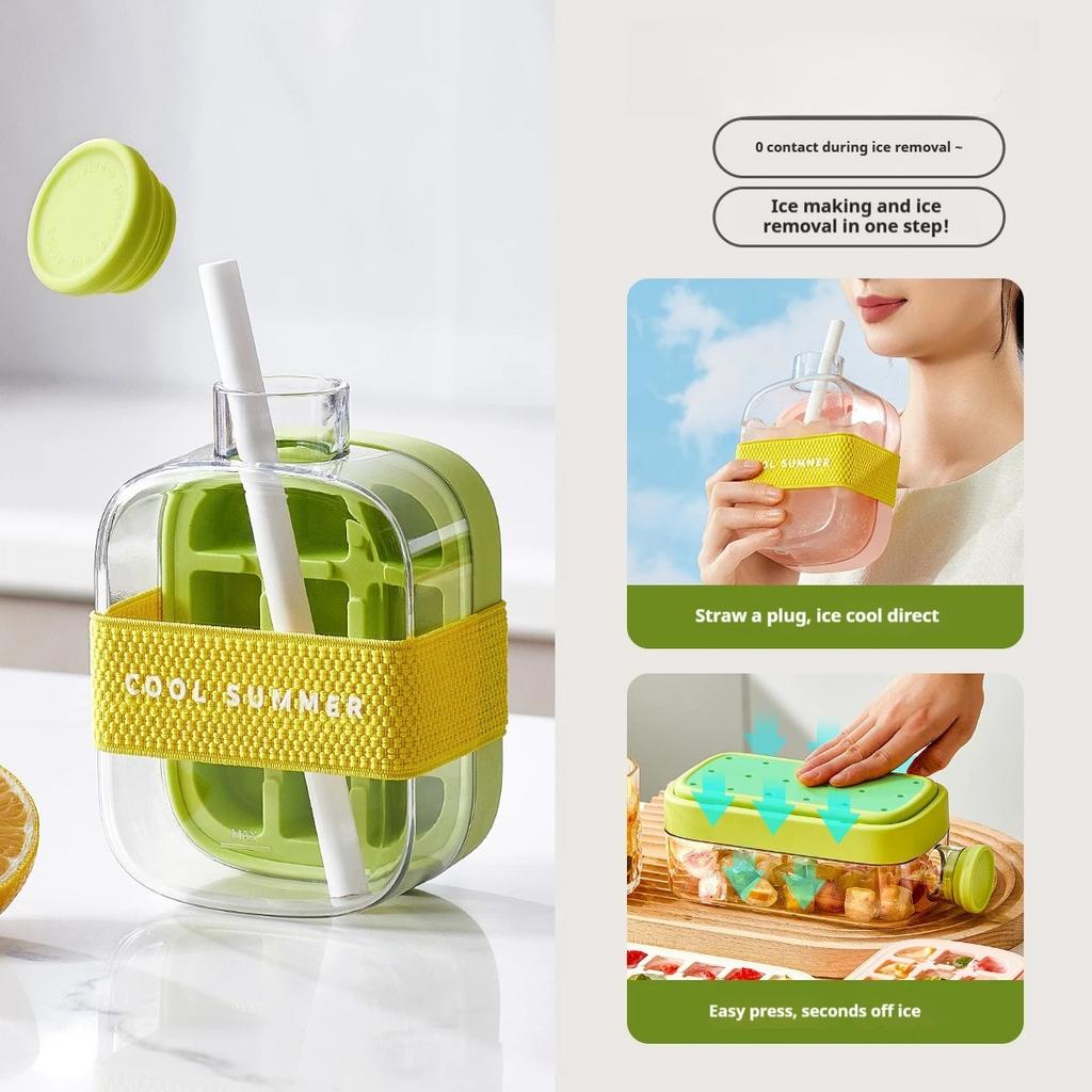 Iskubsform med sugrör Livsmedelsgodkänd 2-i-1 Isform Pressform Isdrycksflaska Silikon Iskubsform Utomhus Dryckeskopp