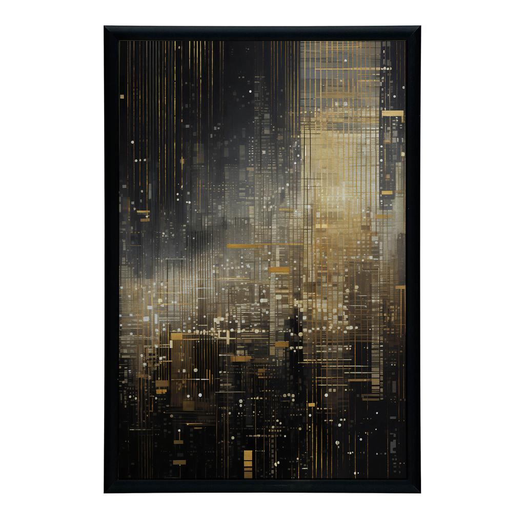 City Lights, Poster In Black And Gold City Lights, Poster In Black And Gold, 70X100 Cm, Unframed, Premium Canvas On Stretcher