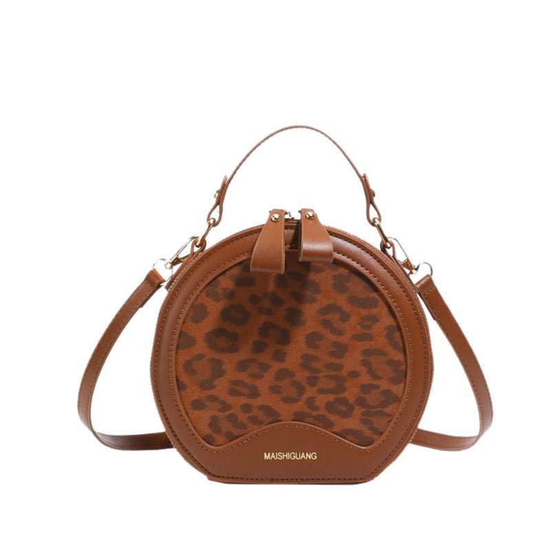 2025 Leopard Print Single Shoulder Crossbody: Women's Retro Round Handbag In Celebrity Fashion