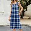 Women's Fashion Casual Sleeveless Button Plaid Print Dress with Pocket