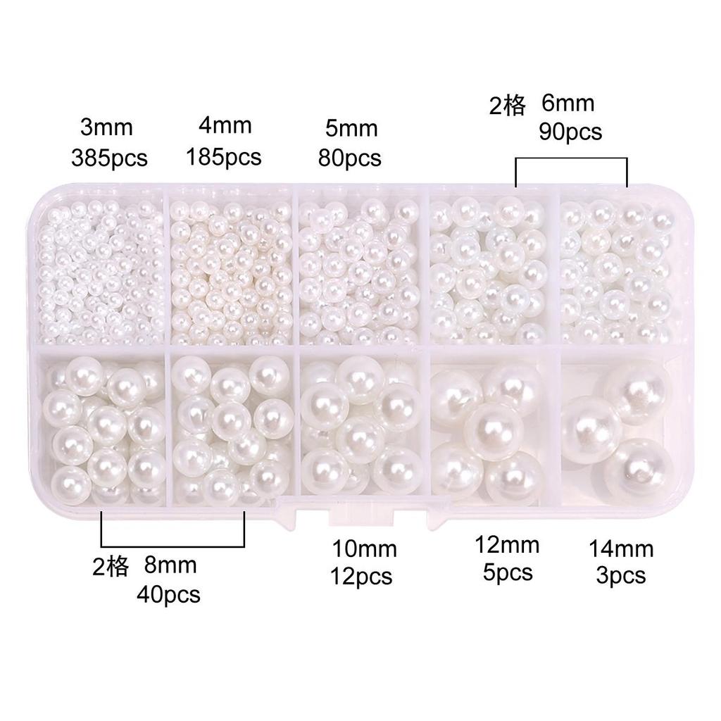 10 Cells ABS Imitation Pearl Beads, 3-14mm Mixed Sizes for DIY Bracelet Necklace