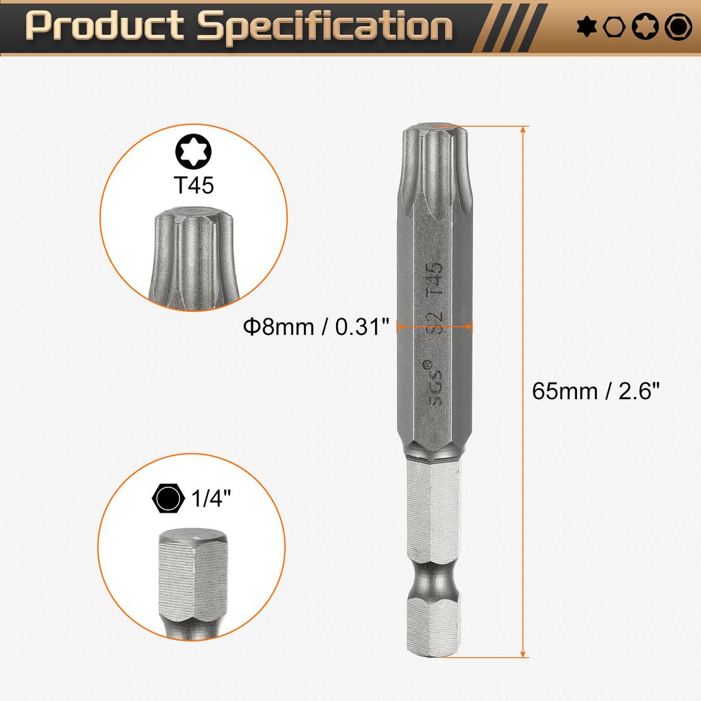 1/3/5pcs T5-T50 Torx Head Screwdriver Bit 1/4" Hex Shank Magnetic No Hole Tamper Proof 6 Point Star S2 Screw Driver Drill Bits
