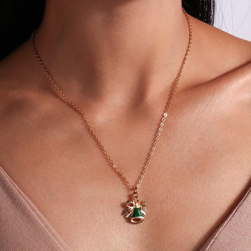 European & American Christmas Tree Necklace with Snowman Bell Pendant