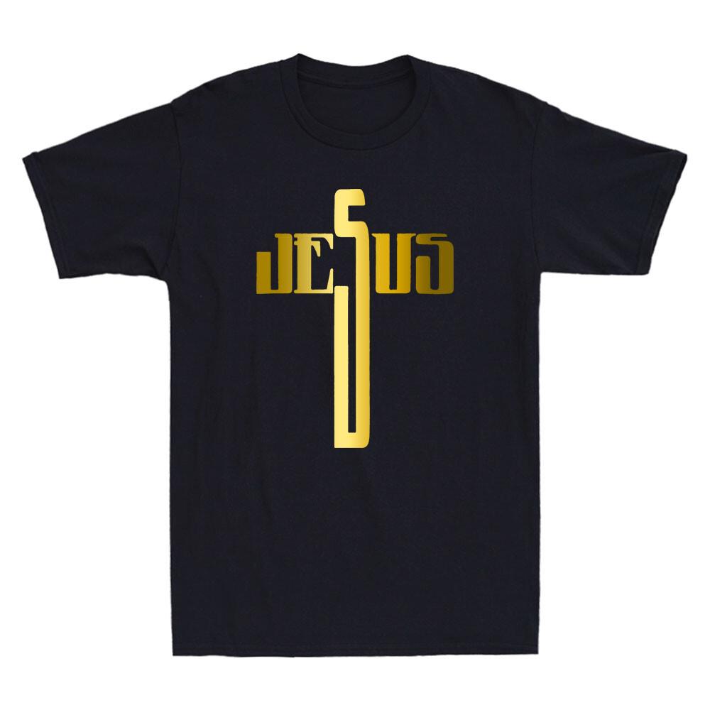 Jesus Cross Christian Religious Golden Printed Men T-shirt Faith Christ Bless XXXXL