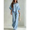Women's Casual Dolman Sleeve Polo Shirt & Wide Leg Pants 2 Piece Loungewear Set