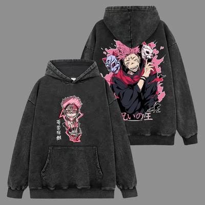 Ryomen Sukuna Jujutsu Kaisen Anime Graphic Hooded Men Women Retro Hoodies Washed Cotton Sweatshirt Harajuku Streetwear Pullover