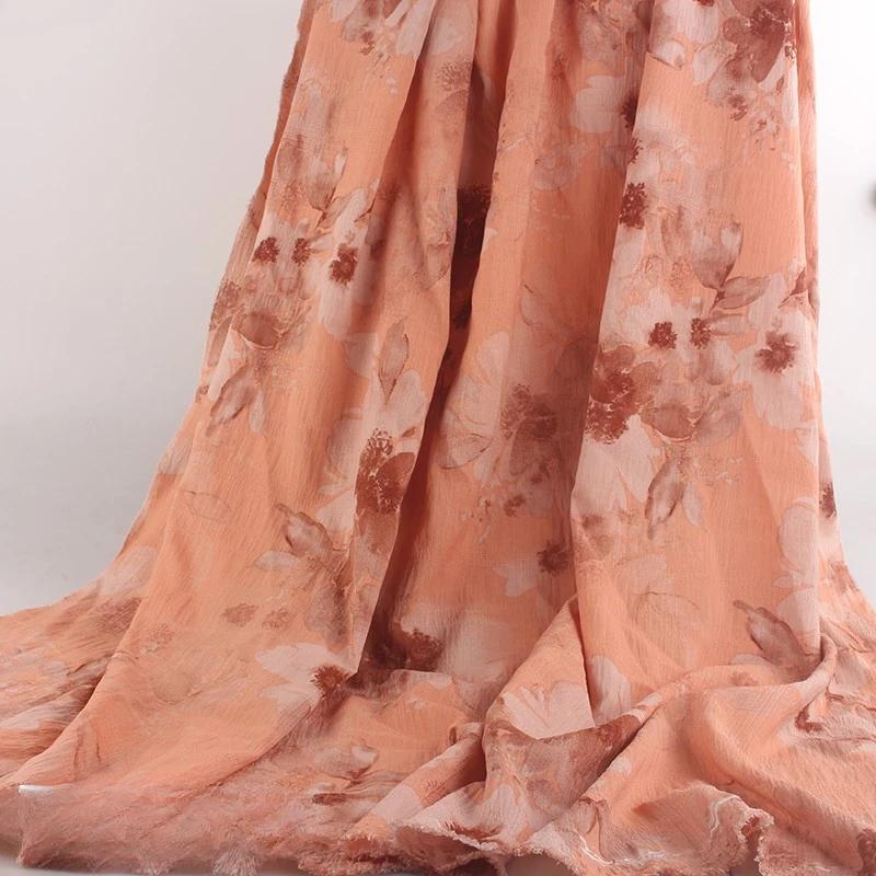 New Ink Print Floral Dress Fabric French Loose Halter Slimming Chinese Style Bubble Skirt Fabric Sewing for Clothes Dresses