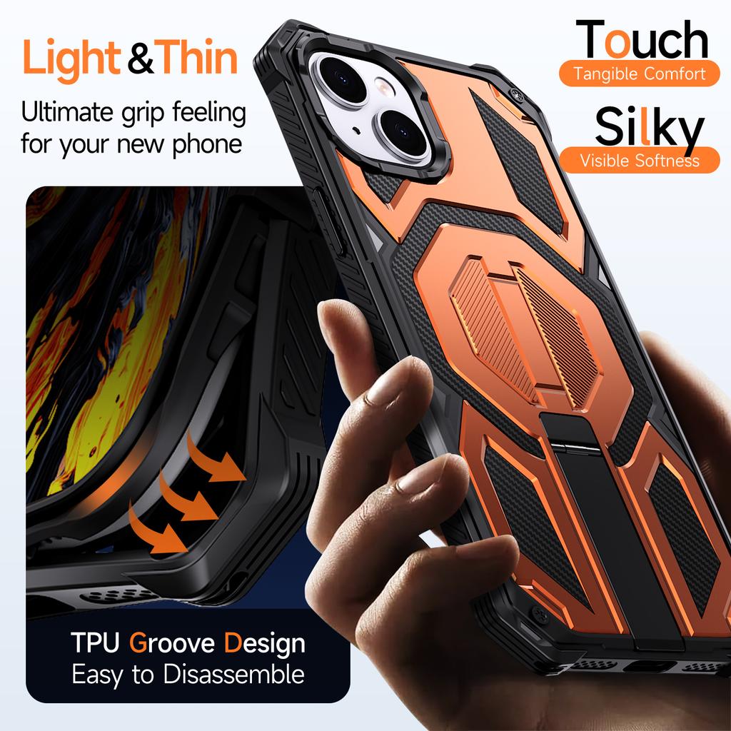 For iPhone 13 Magnetic Case Rotating Kickstand PC + TPU Shockproof Drop-proof Phone Cover