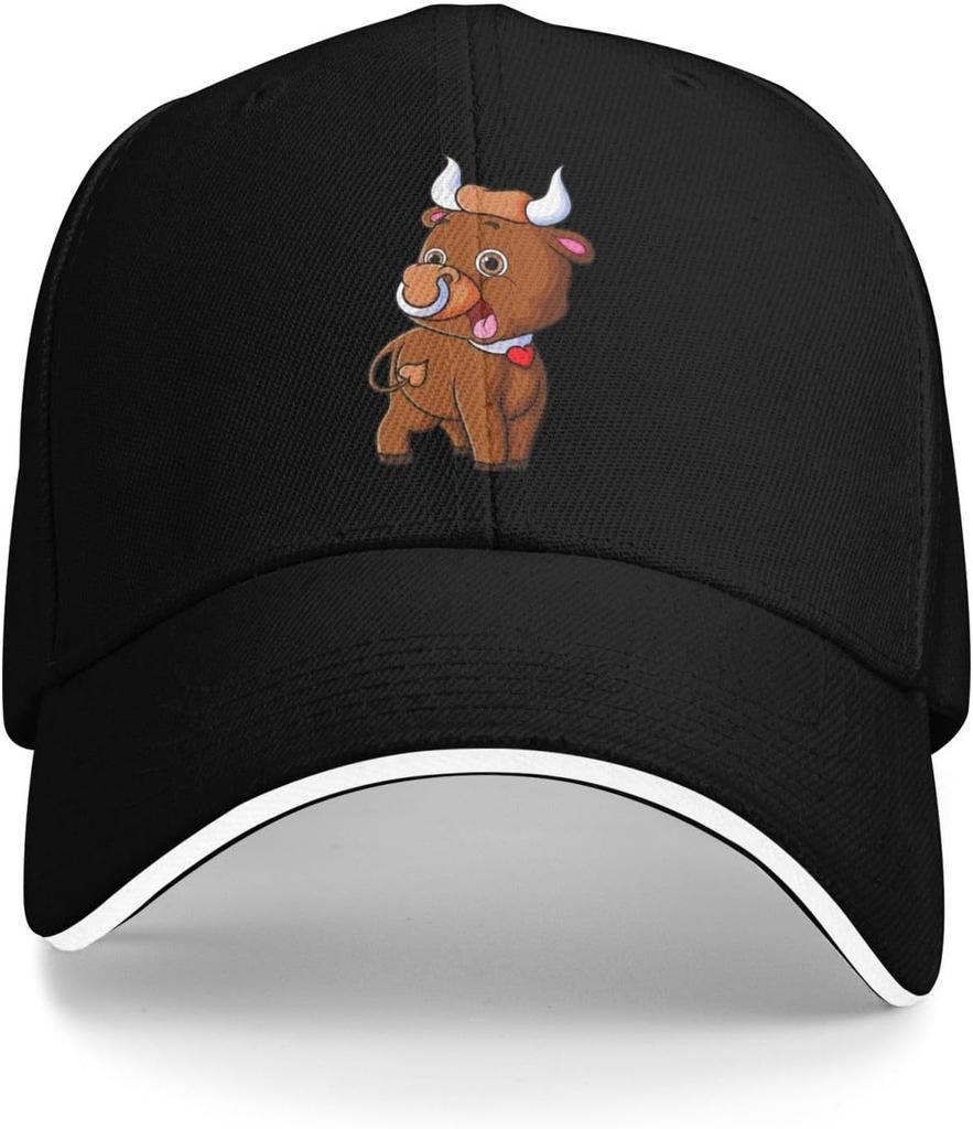 Süße junge Stier Cartoon Grafik Baseballkappe Lustige Tier Trucker-Mütze Outdoor Golfkappen für Männer Frauen