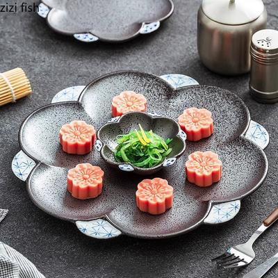 Vintage Ceramic Plum Blossom Plate Creative Shallow Plate Beef Plate Dessert Snack Plates Sushi Dish Molecular Cuisine Tableware