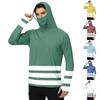Men's Casual Outdoor Hooded Long Sleeve Sun Protection Shirt Lightweight Breathable Striped Print Pullover Top for Active Wear
