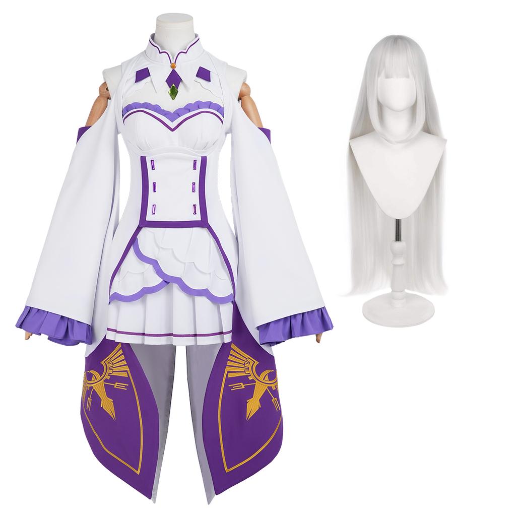HOLOUN Zero Anime Emilia Disfraz de Cosplay Peluca Top Bordado Falda Atuendo para Convención Halloween