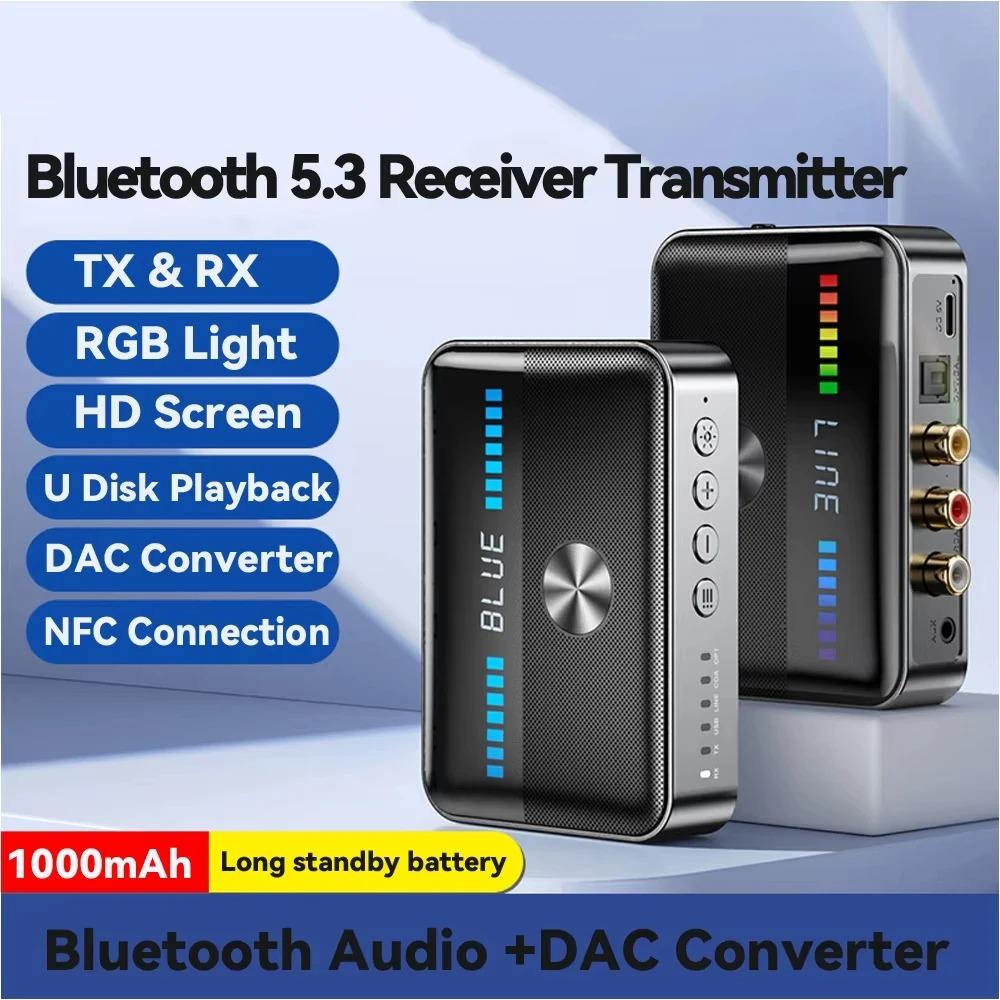 NFC Bluetooth 5.3 Receiver Transmitter Digital To Analog Converter DAC Low Latency Wireless Audio Adapter for TV PC Car Speaker