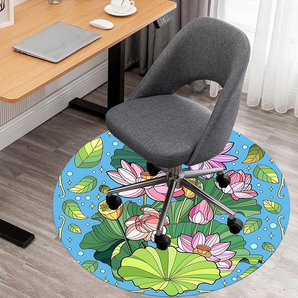 

1pc Lotus Flower Leaves Round Chair mat office Area Rug - Non-Slip, Floor Mat for Office, Bedroom, and Indoor Decor p127102 80cm by 80cm