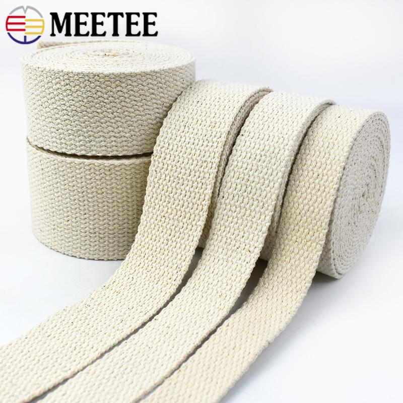 2/5/10M Meetee 10-50mm Sangle en Coton Beige 1.5mm d'Épaisseur Ruban Toile pour Sacs Sangle Vêtements Bricolage Bande à Coudre Accessoires