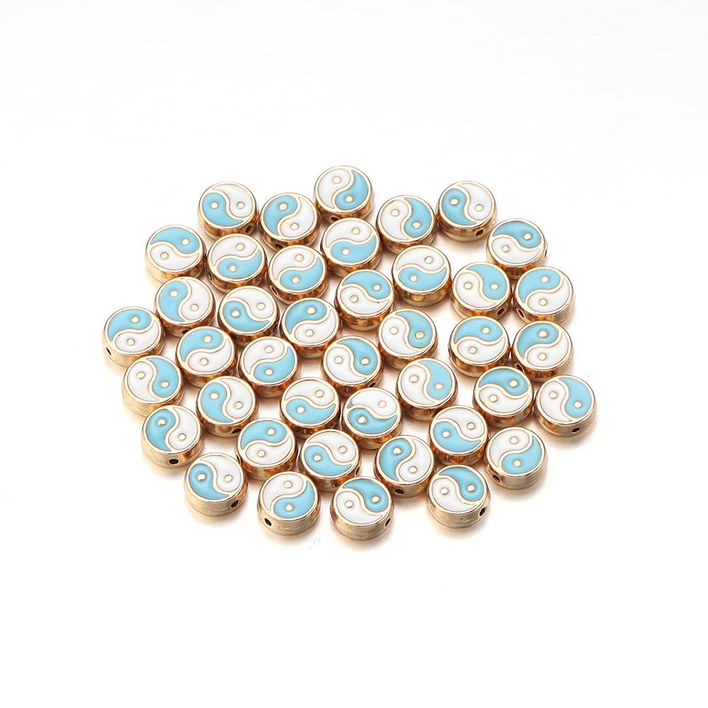 

10pcs Double Sides Oil Drip Yinyang Beads for Jewelry Making Round Tai Ji Enamel Beads DIY Bracelet Necklace Loose Spacer Bead синий