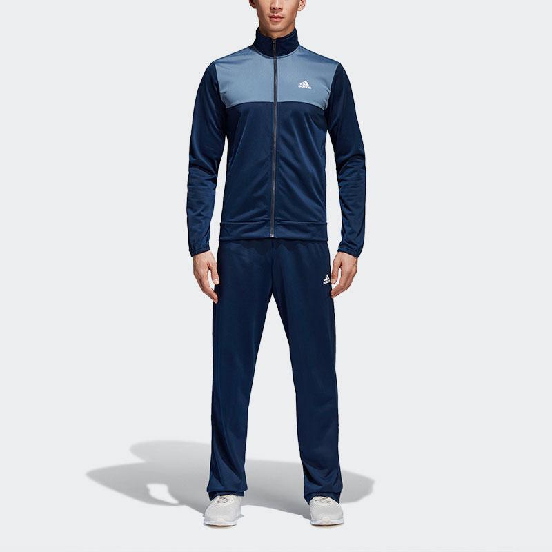 Adidas Tracksuit Color Block Stand Collar Zip Up Jacket And Straight Leg Pants Casual Sports Set Men Tracksuits Dark-Blue CD6603