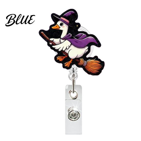 Witch ID Holder Retractable Badge Holder Halloween Glitter Acrylic Reel Cute Ghost Decorative Reel Pumpkin Card for Nurse Doctor Teacher Worker