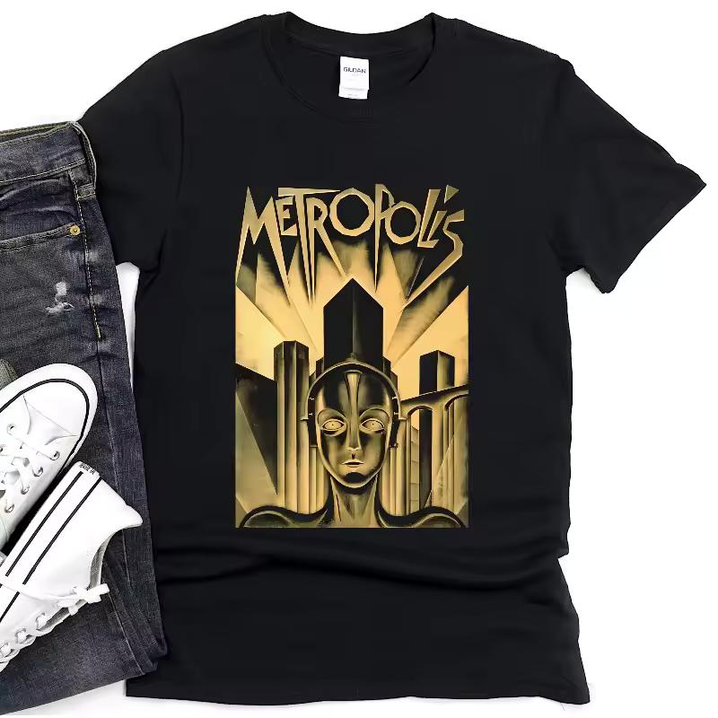 Metropolis Film T-Shirt, Retro Sci-Fi Film T-Shirt, Retro T-Shirt, Sommer Neu Unisex Lässige Mode Harajuku Stil T-Shirt