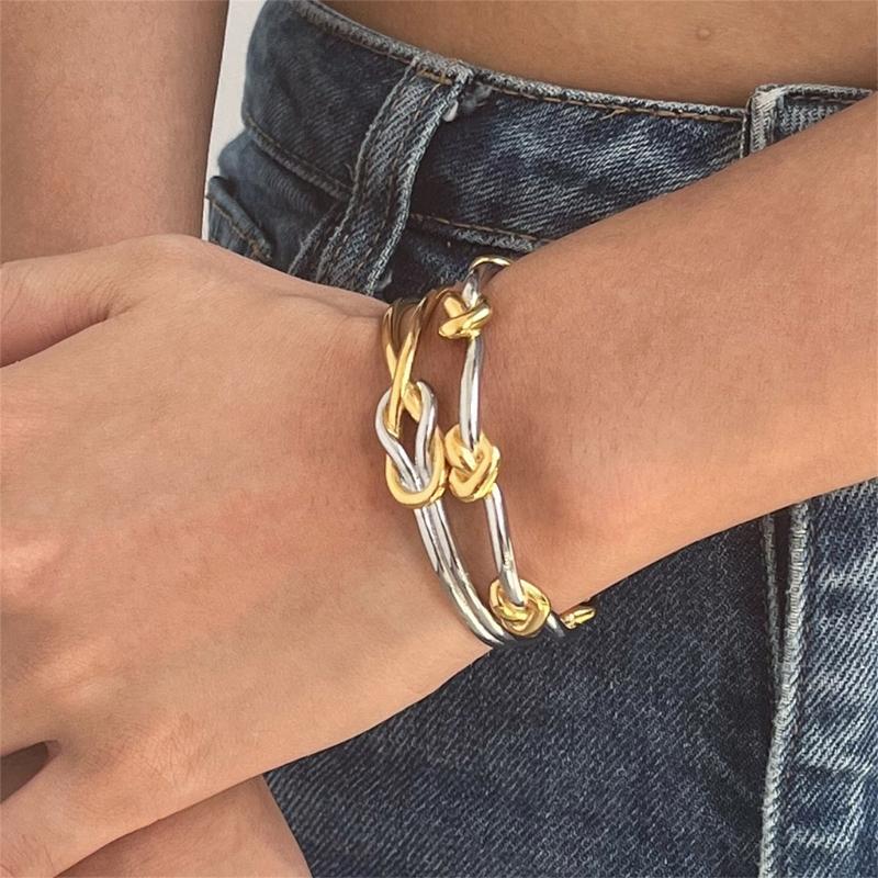 Unique Knot Design Stainless Steel Adjustable Opening Bracelet For Women Men Lightweight Jewelry Accessory
