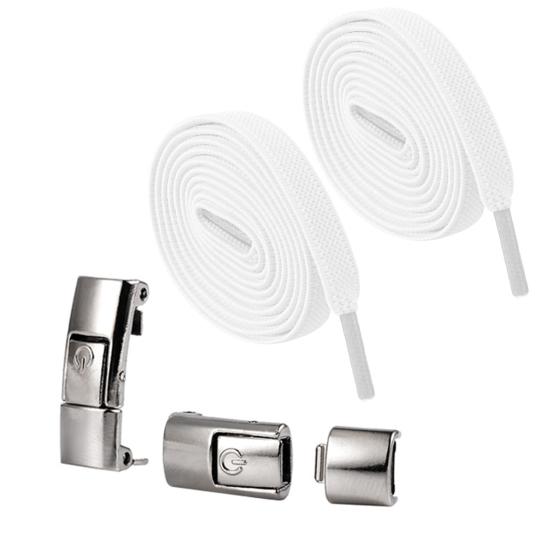 

2 шт. Шнурки без завязывания Сверхпрочные Быстросъемные с Кнопочным Замком Ленивые Шнурки для Обуви с Металлической Пряжкой-Зажимом для Детей Взрослых Пожилых белый