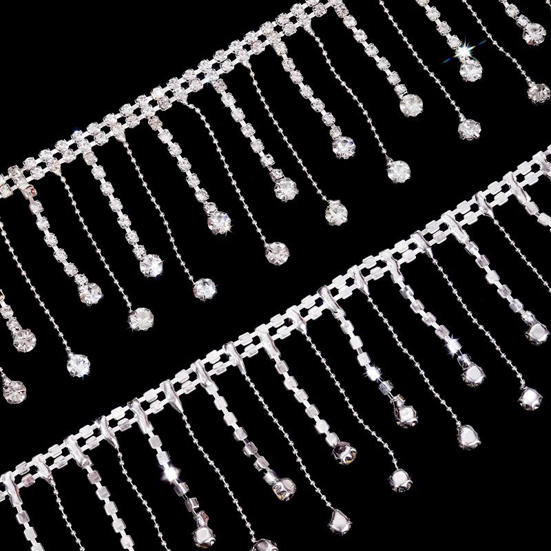 90Cm Crystal Rhinestone Tassel Claw Chain Sewing Glue On Clear Rhinestone Fringe Trim Chain Decorative Craft Wedding Dress Diy