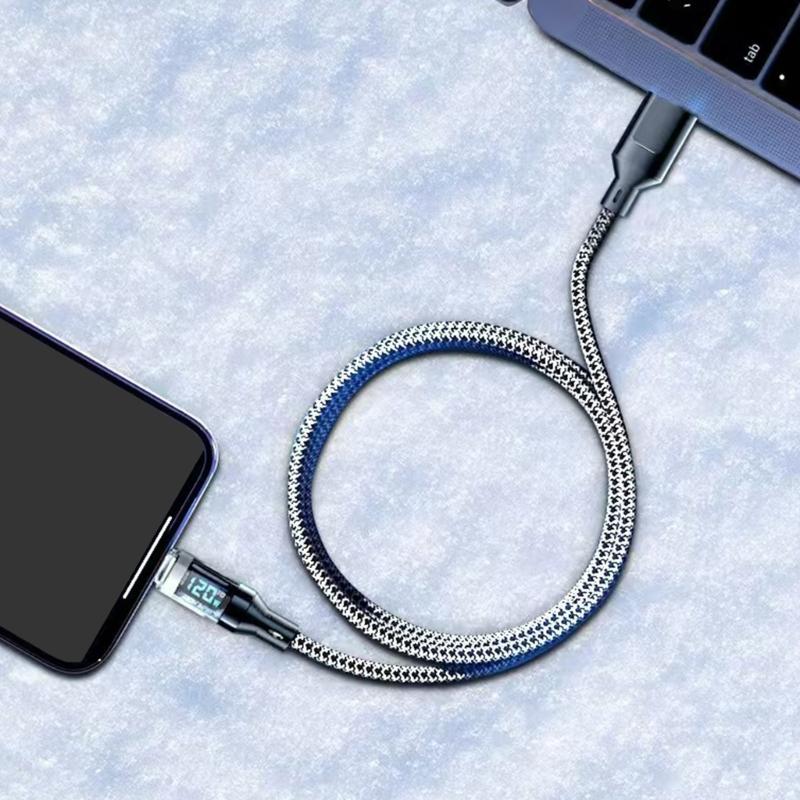 120W Type C to USB Cable with LED Digital Display Fast Charging USB C Charging Data Cable Wire Cord Data Transfer
