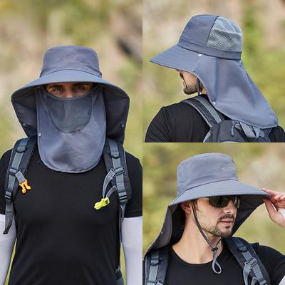 Літній чоловічий капелюх-відро Складний знімний капелюх від сонця Велика кепка з широкими полями На відкритому повітрі Анти-УФ капелюх боб Захист обличчя і шиї Риболовля Панама