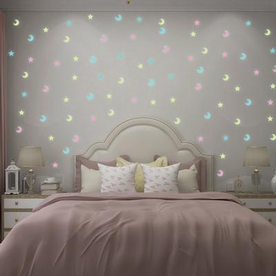 100 Stück Leuchtende im Dunkeln leuchtende Stern Mond Wandaufkleber Zuhause Schlafzimmer Kinder