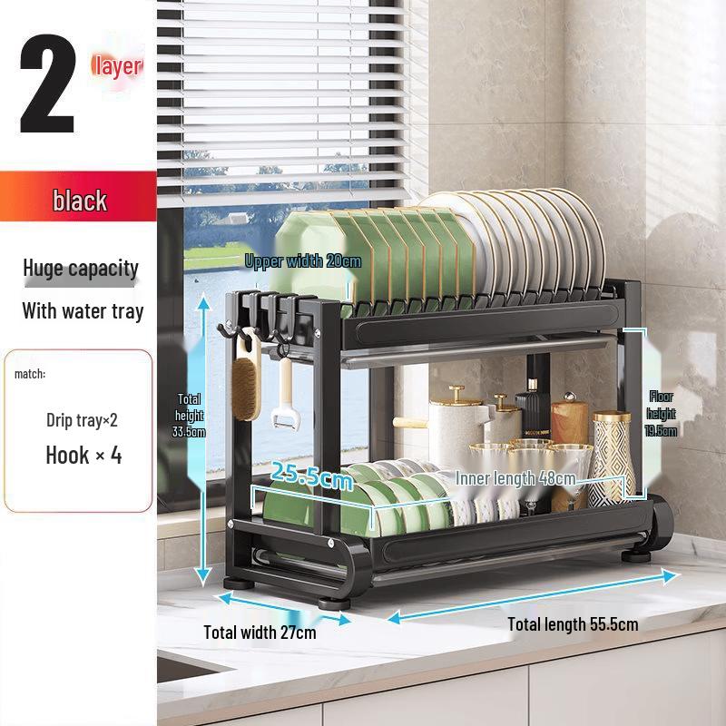 

Chuyi Ba Kitchen Dish Drying Rack - Countertop 2-Tier Storage