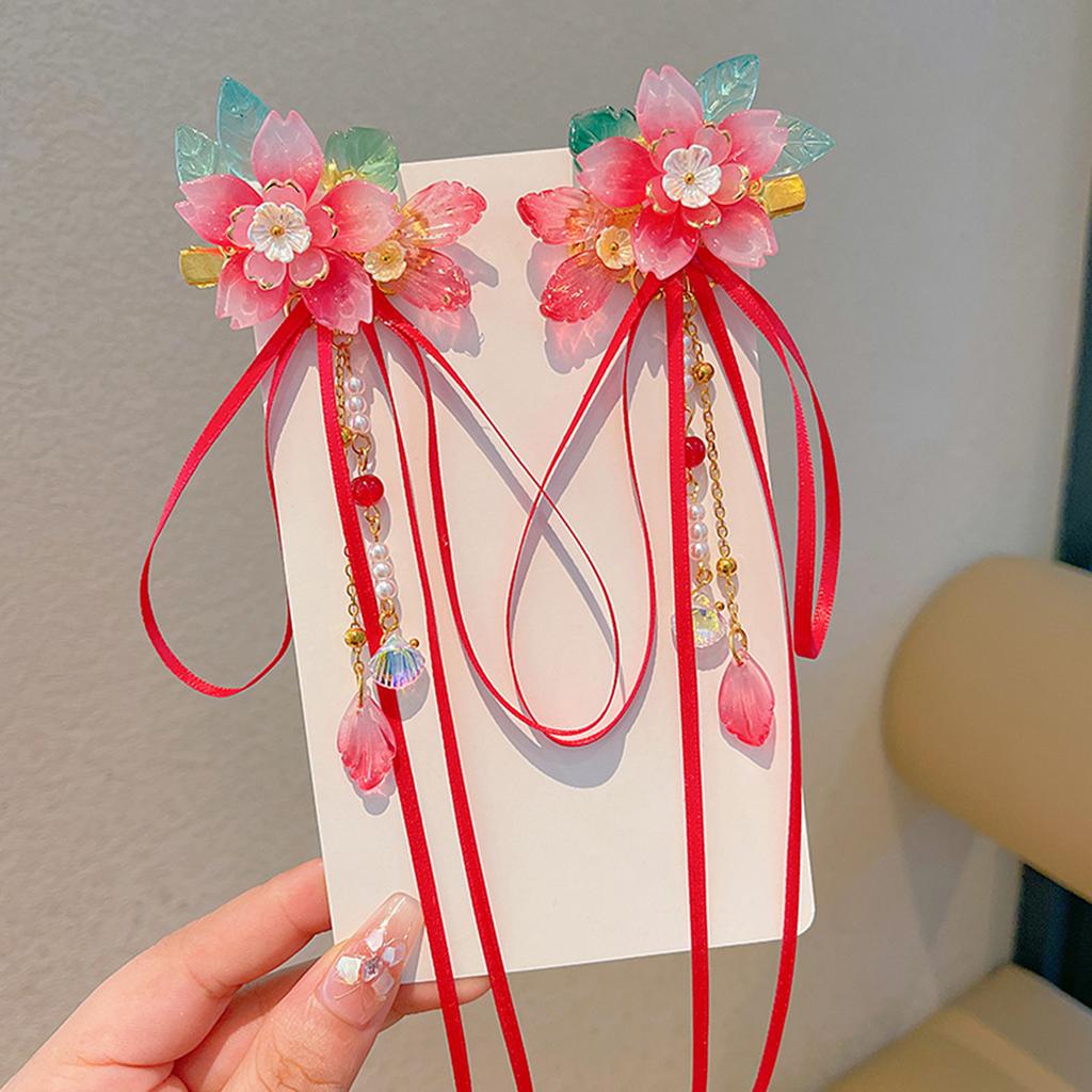 Chinese Style Flower Hair Clips Han Chinese Clothing Hair Clips with Tassel for Wedding Banquet Party Cheongsam