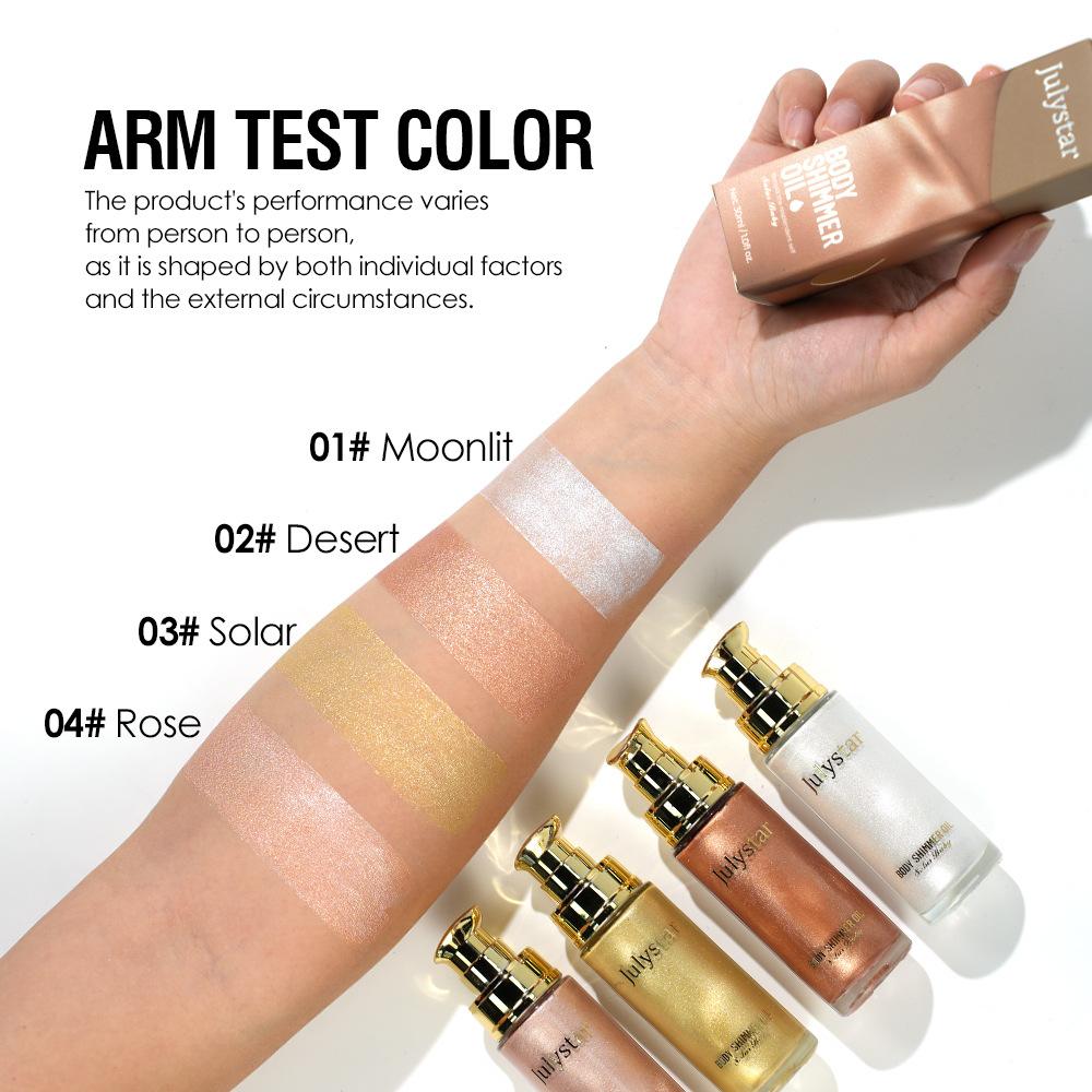 4pcs Body Shimmer Oil Set Liquid Highlighter 30ml Face and Body Luminizer Sparkle Glow Makeup Non-Sticky Moisturizing Shimmer Lotion