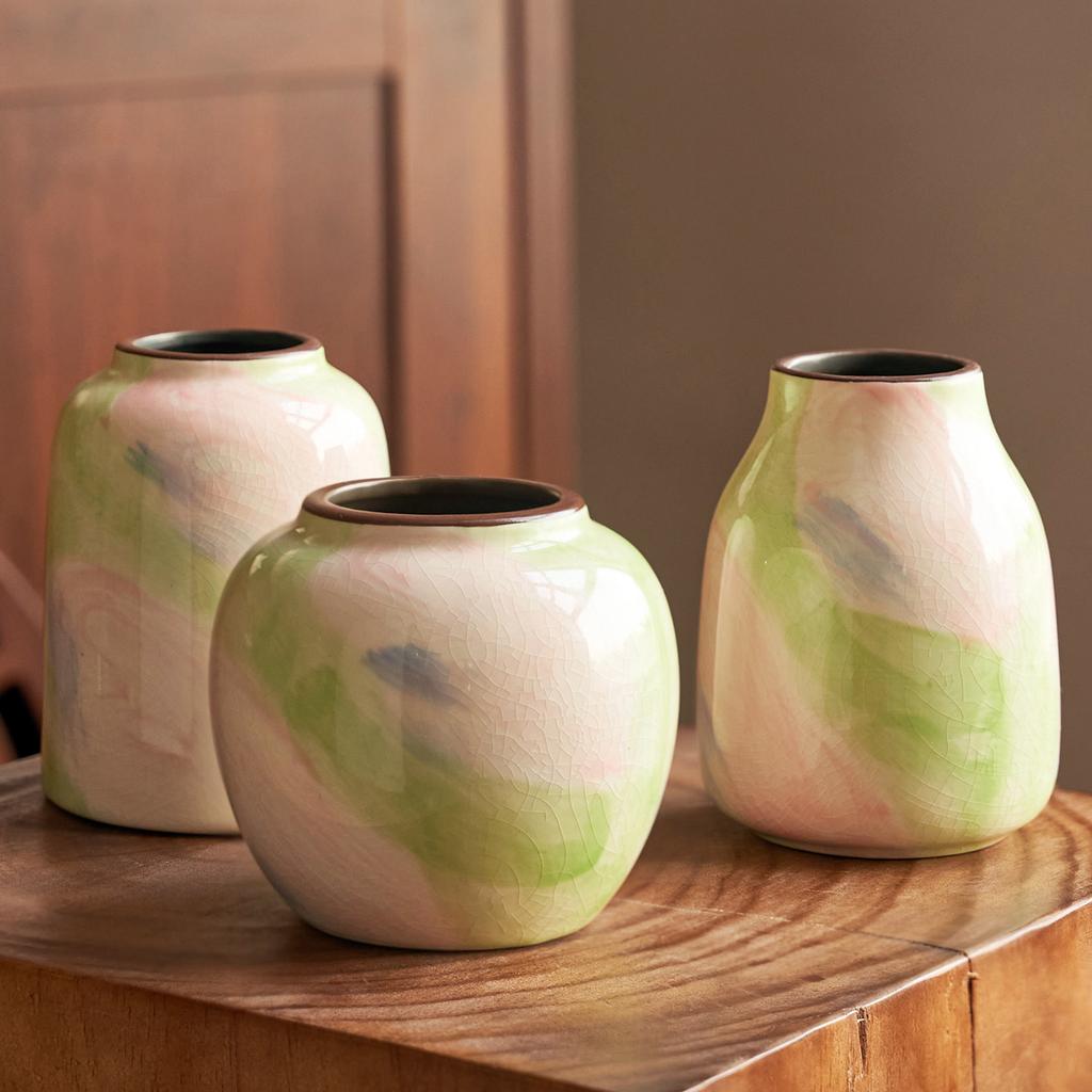 Hand Drawn Oil Painting Ceramic Vase Glazed Hydroponic Vase with Cracks American Country Style Home Interior Decoration Gift