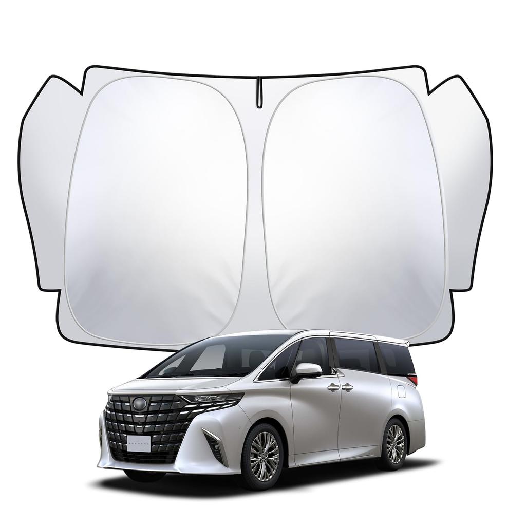 LANGBEAN Toyota 40 Series Exclusive Improved UV Foldable Sunshade for Front Interior Easy Storage Pouch Included Alphard/Vellfire Sunshade, Design,