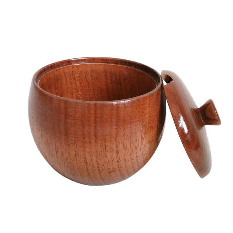 Wooden Salt Cellar Sugar Bowl Pepper Box with Lid and Spoon Salt Seasoning Container Storage Box Wooden Spice Box Spice Jars
