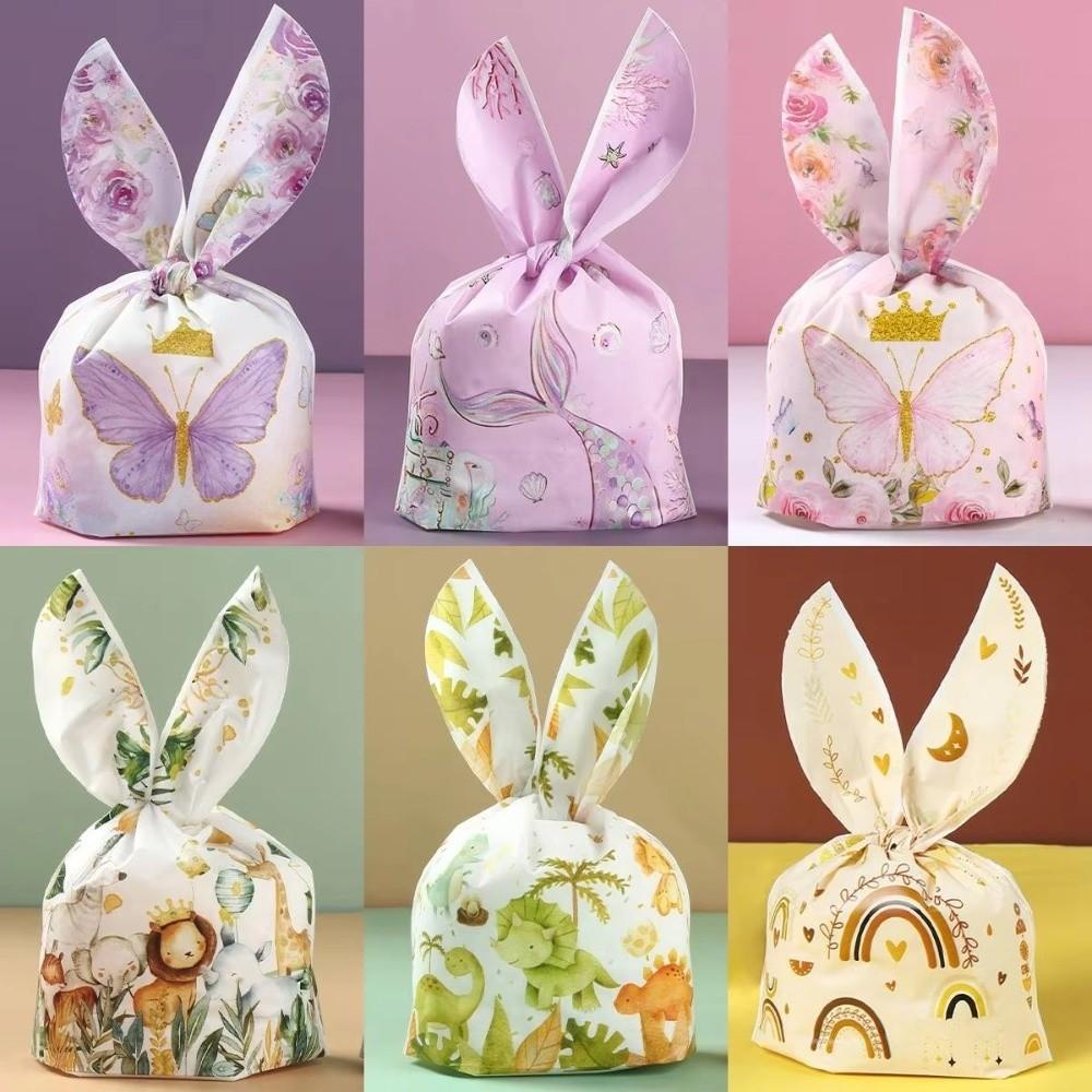 50Pcs Party Favors Cookie Candy Bags Carton Snack Packing Supplies Rabbit Ear Bags Easter Party