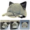 Distressed Baseball Hat with Metal Decors and PU Leather Cats Ear Subcultural Sun Hat for Women Streetwear Hiphop Dance