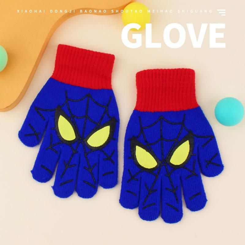 Children's Cute Cartoon Knitted Christmas Gloves - Five-Finger Warm Style for Boys and Girls