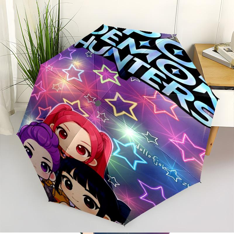KPop Demon Hunters Print Automatic Open Close Umbrella, Portable Foldable Umbrella, for Outdoor Commute Camping Trip, Ideal Birthday Gift