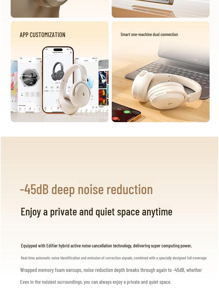Edifier MT6PRO Bluetooth Noise-Cancelling Over-Ear Headphones for Gaming and Computer Use