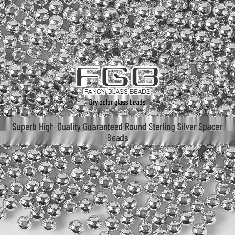 FGB High Color Retention Silver Spacer Beads - 3/4/6/8mm Round Glass Beads for DIY Beading Accessories