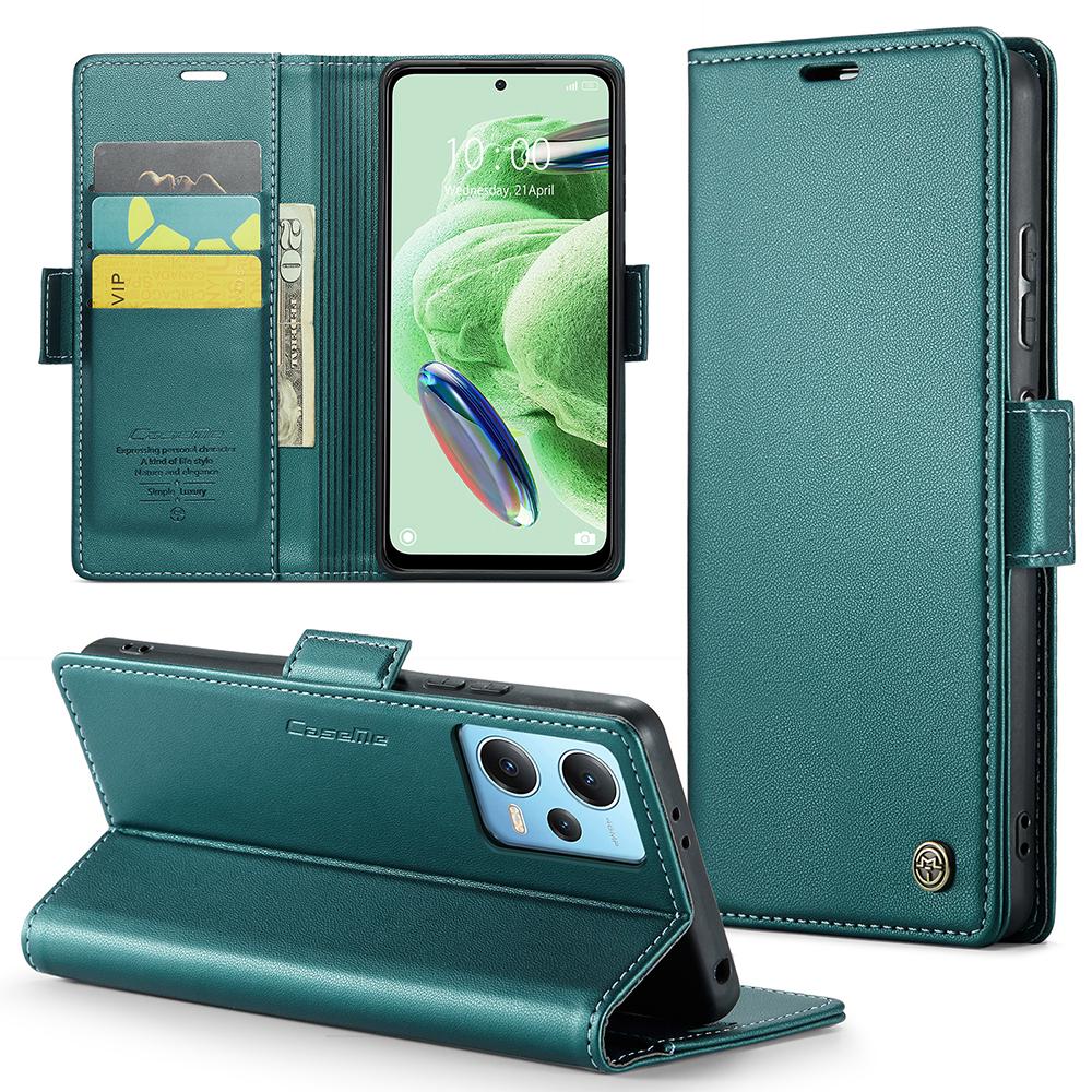 

For Xiaomi Redmi Note 12 5G (China)/(India)/(Global)/Poco X5 5G Leather Case CASEME 023 RFID Blocking 3 Card Slot Mobile Cover Green