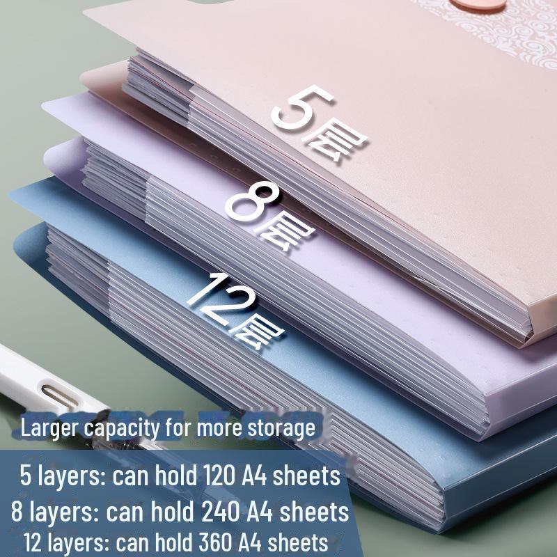A4 Multi-Layer Student Document Organizer with 8 Compartments & Index Stickers