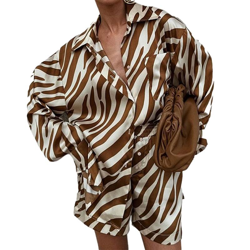 2026 Cross-border foreign trade European and American women's clothing, new spring models, printed shirt fashion casual loose shorts set