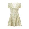 French Sweet Fresh Butterfly Shoelace Puff Sleeves Floral Dress Female Dopamine Wear Match A- line Pleated Skirt
