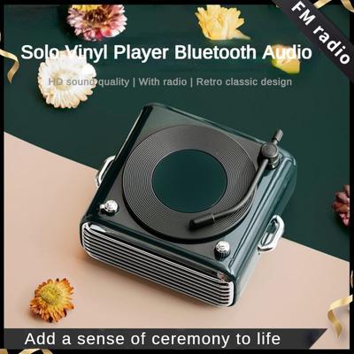 5W přenosný sólový přehrávač Retro gramofon s rádiem a vložením TF karty 6D stereo zvukový efekt Bluetooth reproduktor 130*115*60mm