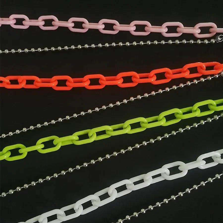 Hip Hop Punk Belt Chain Key Chain Ring Women Men Multicolor Resin Circle Heart Pendant Waist Chain Bag Car Jeans Skirts Pants
