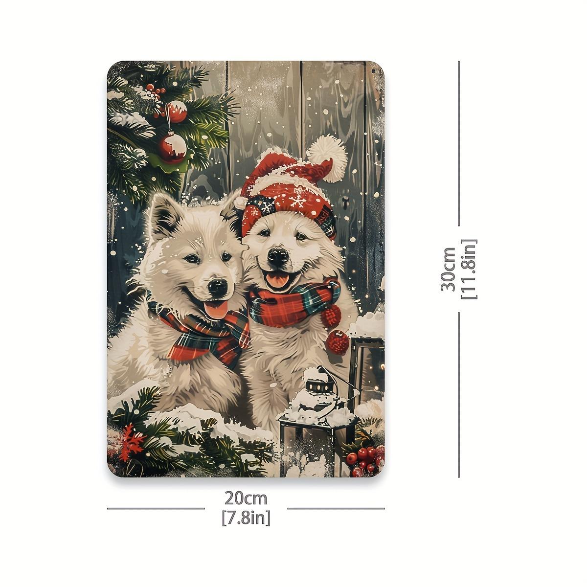 Christmas Puppy Metal Sign  Festive Dog with Santa Hat  Perfect for Gym Caf Garage Restaurant Home and Garden Decor 20x30cm（7.8x11.8inch）